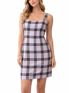 Divided H&M Pink Lavender Plaid Mini Dress Sleeveless Square Neck Fitted Y2K M